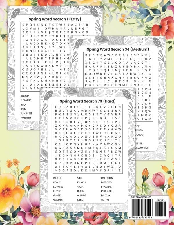 SPRING WORD SEARCH PUZZLE BOOK FOR TEENS, ADULTS AND SENIORS: 80 Fun & Relaxing Spring-Themed Word Searches | Easy, Medium & Hard Puzzles | Large Print Activity Book with Answers by Lili Arisram