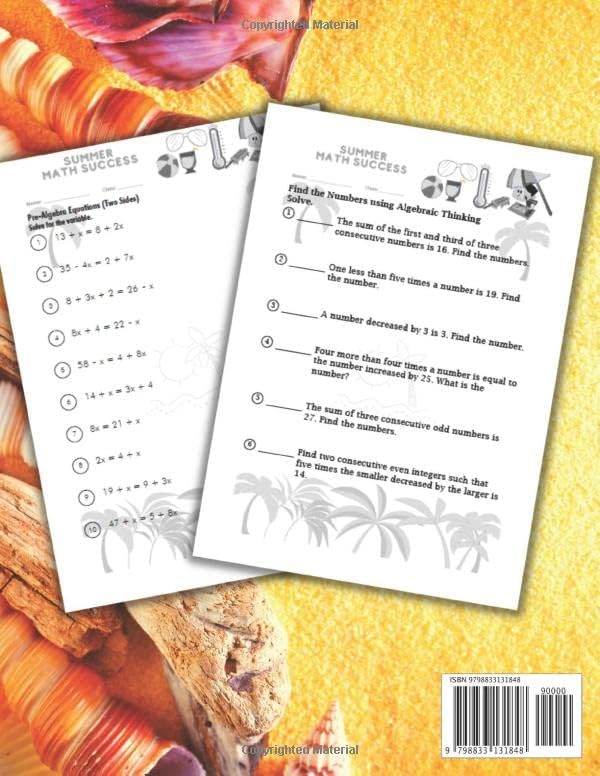 Summer Math Success: Algebra 1 Workbook 7th, 8th and 9th Grade: Algebraic Thinking, Single and Double Step Equations with Answers by All Seasons Math