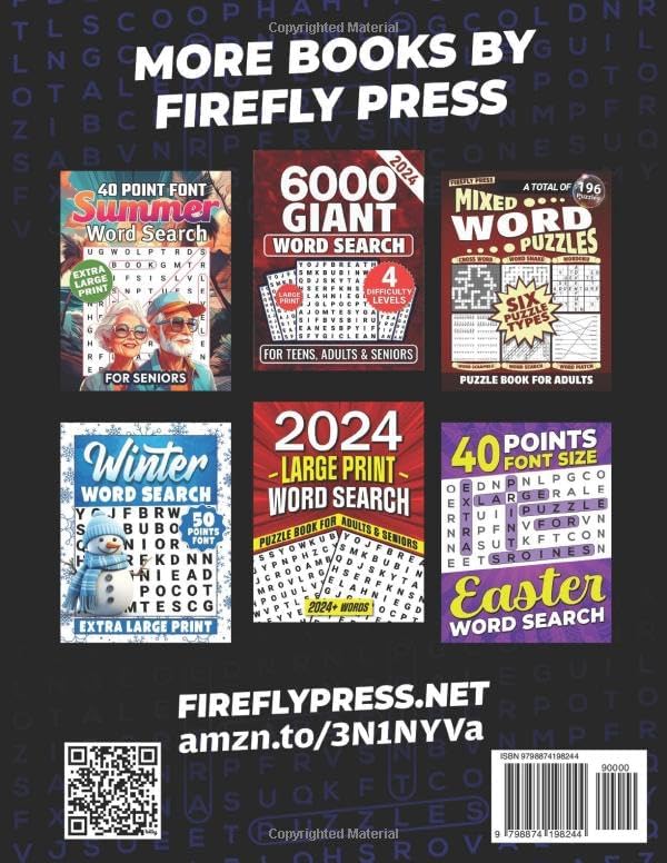 60 Points Font Size Extra Large Print Word Search for Seniors: 50 XXL Jumbo Print puzzles with 1200 words - Vol 1 by Firefly Press