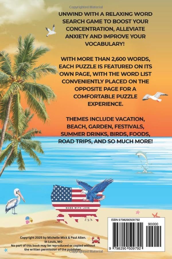 Big Summer Word Search for Adults and Seniors: 90 Relaxing Puzzles to Boost Brain Health: Over 2,600 Words in Big Print (12+ font) & 33 Bonus Trivia ... (Brain Wellness, Perfect Gift Collection) by Michelle Mick