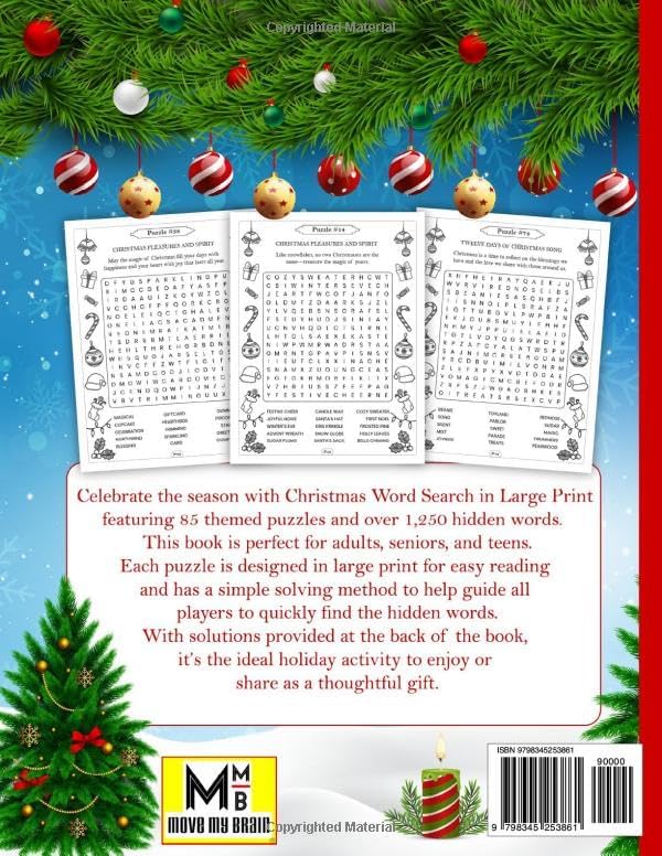 Christmas Word Search Puzzles For Adults, Seniors and Teens: Large Print, Relax, and Engage Your Mind and Experience Stress Relief by Move My Brain