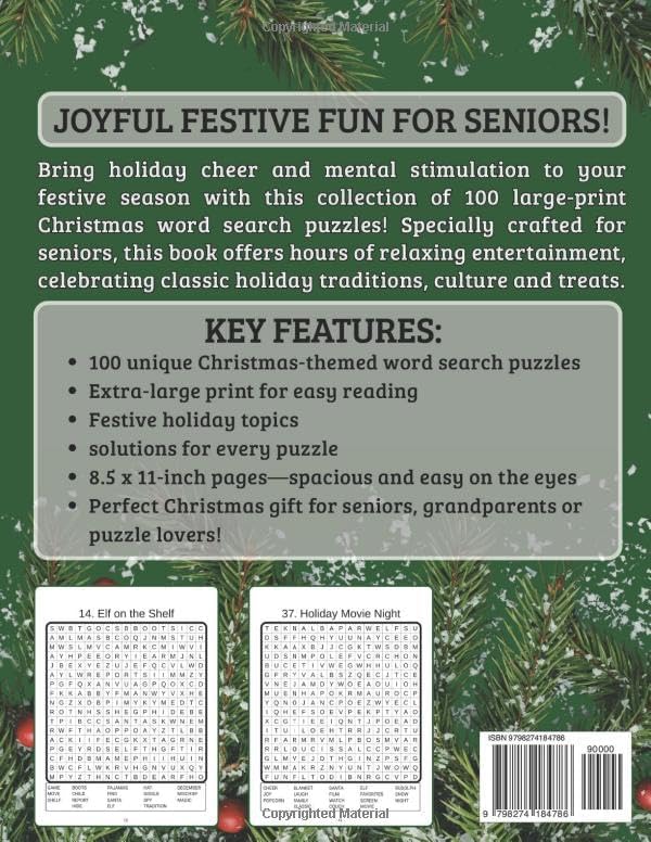 Christmas Word Search Puzzles for Seniors: Large Print Holiday Brain Games - 100 Easy Festive Word Find Puzzles for Adults with Solutions (Large Print Christmas Word Search for Seniors) by Remi Blakely