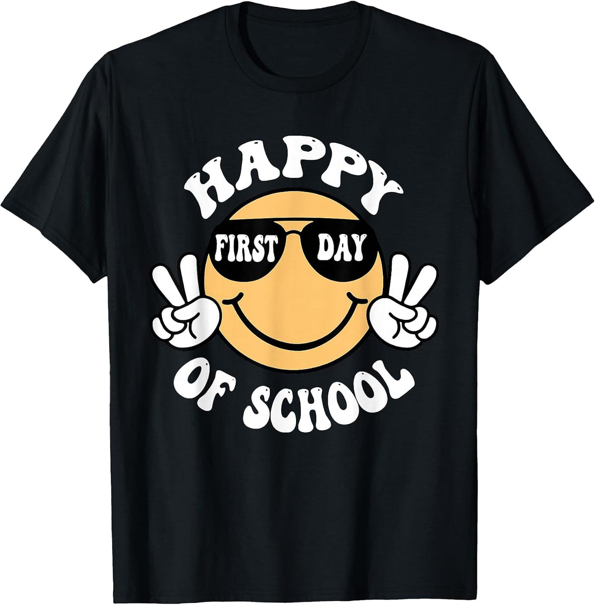 Happy First Day of School Groovy Smile Face Teacher Student T-Shirt