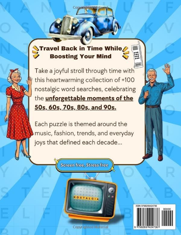 Nostalgic Word Search For Adults & Seniors: +100 Large Print Themed Puzzles from the 50s–90s to Boost Memory, Relax and Enjoy Timeless Fun by CloudScript Publisher