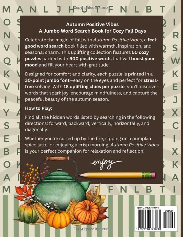 30 Font Word Search Book For Seniors: Autumn Positive Vibes / Extra Large Print / Jumbo Letters - Easy To Read / 50 Cozy Fall Themed Puzzles / Adults - Elderly Citizen Gift (Jumbo Font Word Searches) by Lexi Letterly Wordsworth