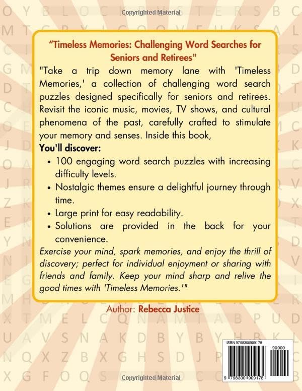 Timeless Memories, Challenging Word Searches for Seniors and Retirees: Take a Trip Down Memory Lane (TIMELESS MEMORIES WORD SEARCH) by Rebecca Justice