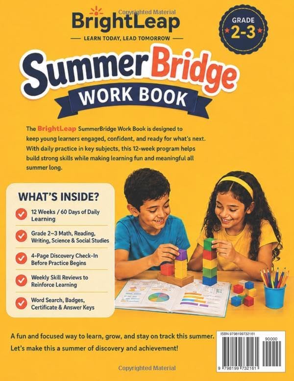 Summer Bridge Workbook for Grade 2-3: 12 Weeks of Daily Learning Activities for Grade 2 to 3: Math, Reading, Writing, Science & Social Studies with ... Search, Badges, Certificate & Answer Keys by BrightLeap Publications