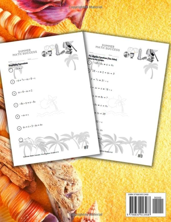 Summer Math Success: Pre Algebra Workbook Grade 6-8: Solving and Simplifying Equations and Inequalities by All_Seasons_Math Teachers Publishing