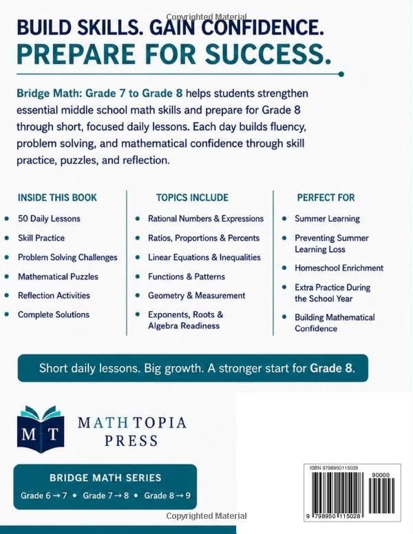 Bridge Math: Grade 7 to Grade 8: Fluency, Problem Solving, Puzzles, and Reflection by Sinan Kanbir