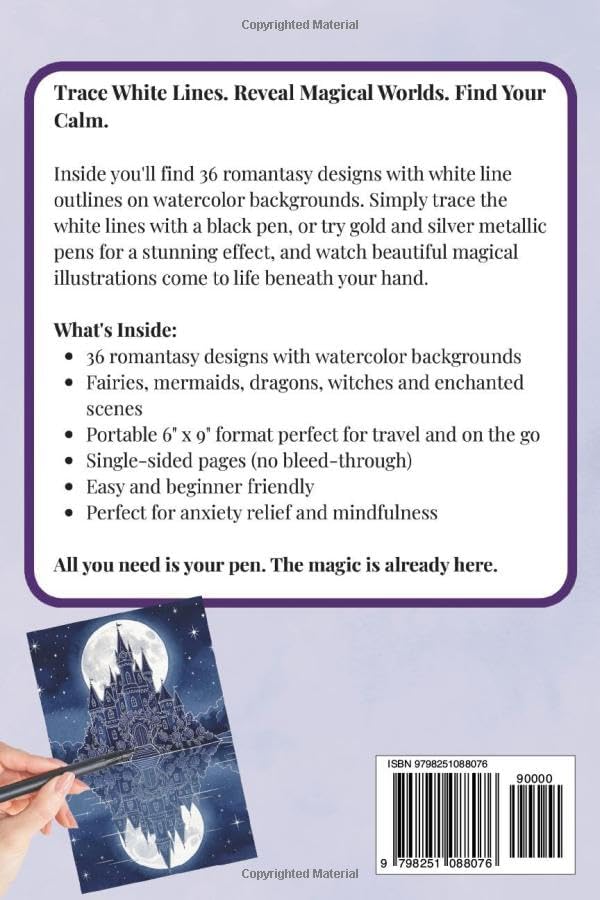 Ink Tracing Coloring Book for Adults: Romantasy: An Easy Ink Tracing Book for Adults | 36 Magical Romantasy Designs on Watercolor Backgrounds | ... (The Ink Tracing Collection by Luna S. Wells) by Luna S. Wells
