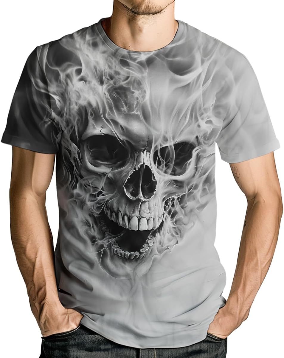 Men's Novelty Skull T-Shirt Vintage Graphic Tee Shirt Short Sleeves