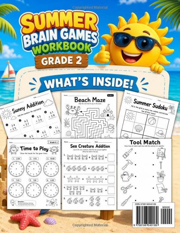 Summer Brain Games workbook Grade 2: 100+ Fun Reading, Math, Logic, Puzzle & Critical Thinking Activities to Prevent Summer Learning Loss by Nadima Elvar