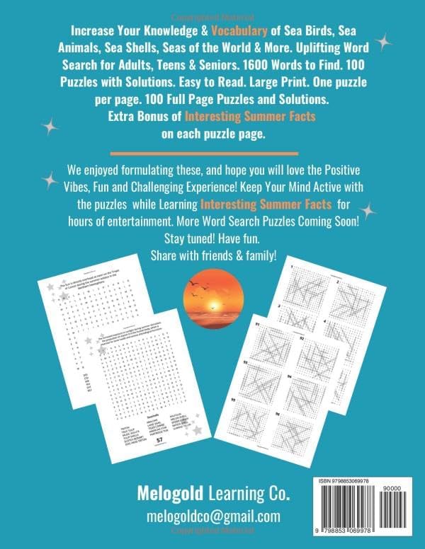 Summer Word Search for Adults, Teens and Seniors with Fun Summer Facts: Fun and Stimulating Large Print Puzzles with Solutions (Themed Word Search ... Seniors. Large Print. Aesthetic Design.) by Melogold Learning Co.