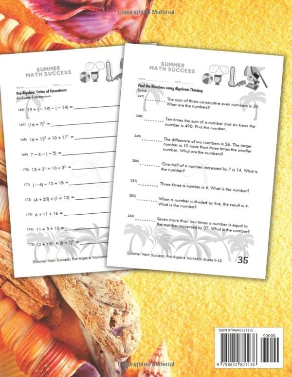 Summer Math Success: Pre Algebra Workbook Grade 9-10: Algebra Workbook for 9th and 10th Grade: Solving Equations, Algebraic Problems, Simplifying Expressions and More (Answer Key Included) by All Seasons Math