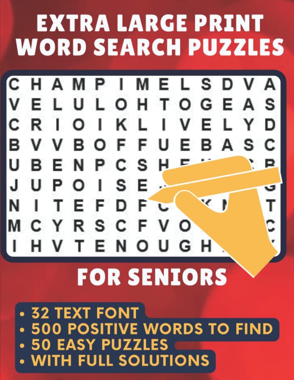 Extra Large Print Word Search Puzzles for Seniors: Easy Puzzles with Positive Words to Find, Very Big Font (32 Pt) Word Search for Seniors or Elderly by Panda Learners and Activity Books