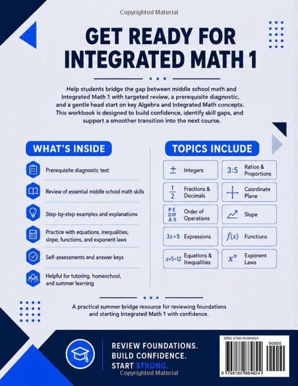Get Ready for Integrated Math 1: A Summer Bridge Workbook: For Building Prerequisite Skills and Getting a Head Start in Statistics (Get Ready for Math Class) by Learn Math with Anna