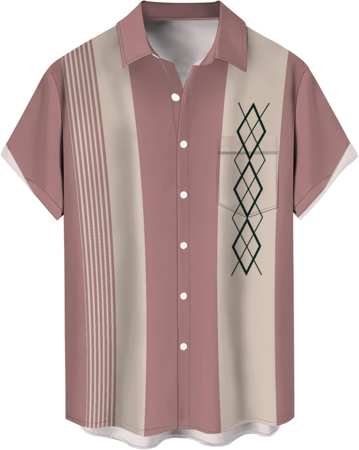 LIZALIG Bowling Men's Casual Shirt Printed Short Sleeve Button Bowling Summer Hawaiian Beach Loose Shirt