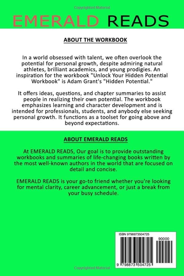 Workbook for Hidden Potential By Adam Grant: An Interactive Guide to the Science of Achieving Greater Things by Emerald Reads