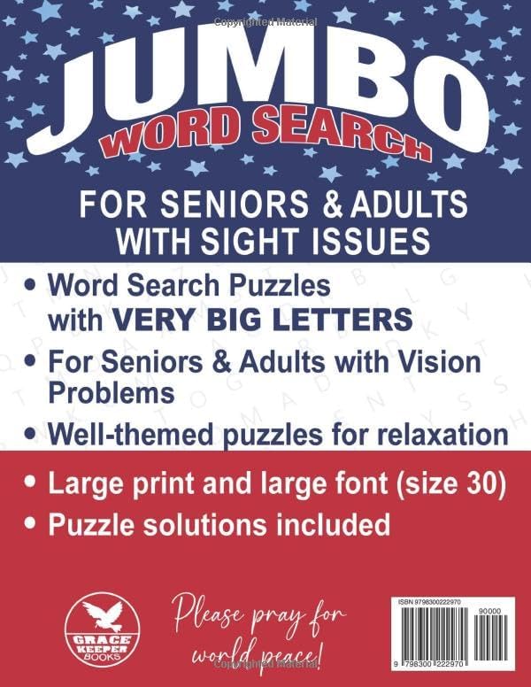 Jumbo Word Search: Extra Large Print Puzzles for Seniors and Adults with Sight Issues (Big Letter Word Searches by Grace Keeper) by Grace Keeper