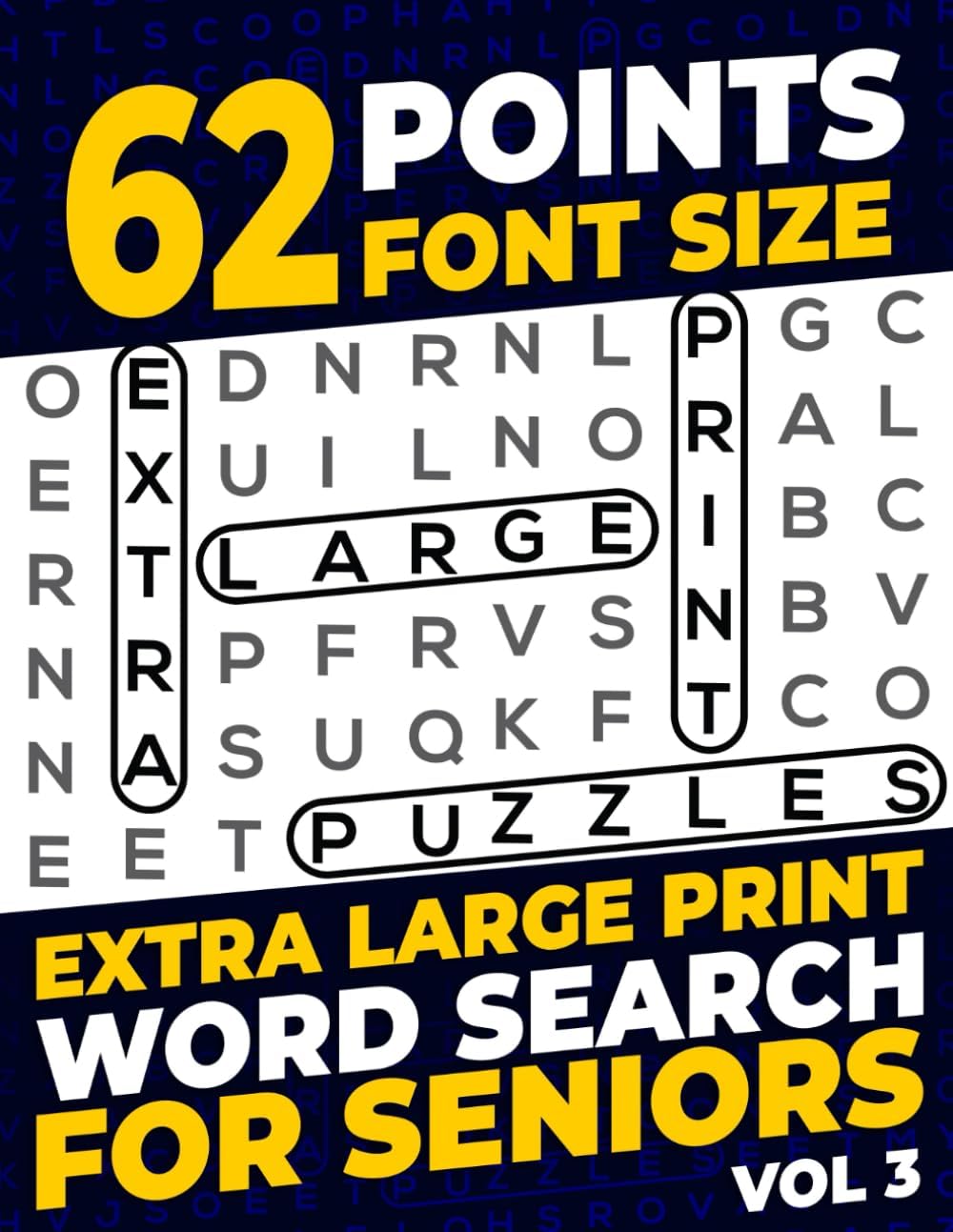 62 Points Font Size Extra Large Print Word Search for Seniors: 50 puzzles with 1100 words - Vol 3 by Firefly Press