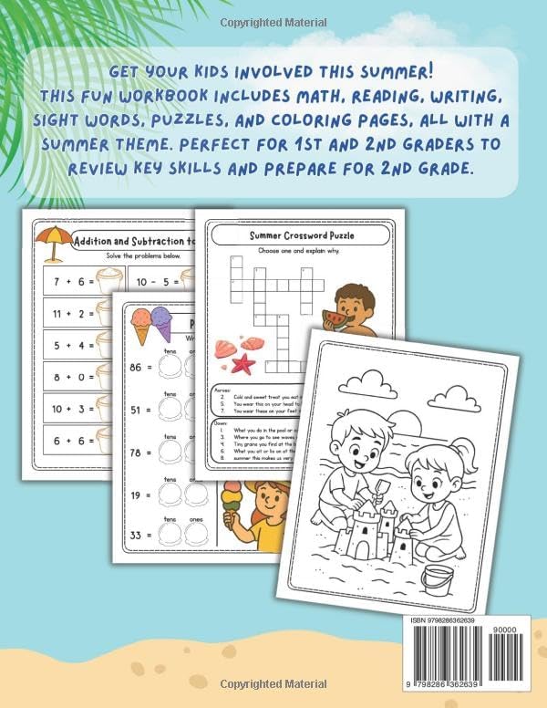 Summer Learning Packet for 1st & 2nd Grade | Math, Reading, Writing, Sight Words, and Fun Activities: Fun Summer Workbook with No-Prep Printable Pages ... Ages 6–8 | Great for Review & Skill Practice by Iris Singsuwan