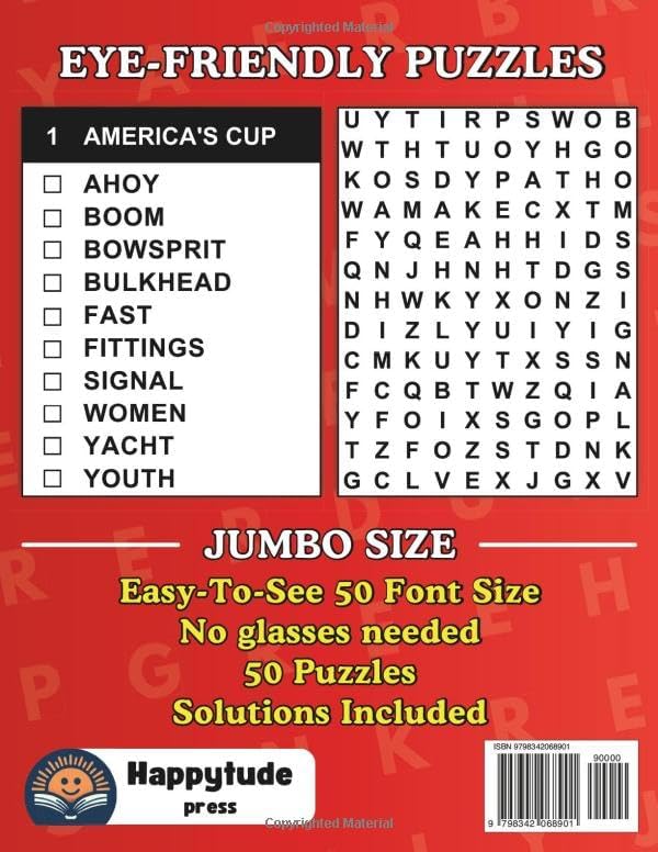 Extra Large Print Word Search for Seniors and Adults: Jumbo Word Find Book with Themed Puzzles and Huge Letters (Big 50 Pt Font Size) (Extra Large ... Letters To Have Fun And Relax (50 Font Size)) by Happytude Press