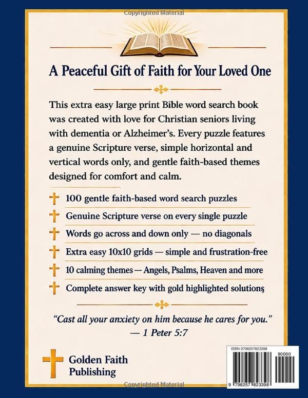 Extra Easy Large Print Bible Word Search for Seniors with Dementia: 100 Simple Faith-Based Puzzles with Scripture Verses — Horizontal and Vertical ... Care, Memory Support and Gentle Relaxation by Golden Faith Publishing