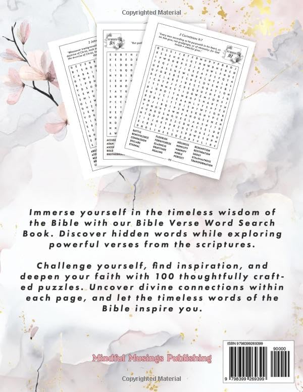 Bible Word Search: Inspirational Verses: 100 Large Print Puzzle Book For Adults, Seniors and Teens, Motivational and Challenging Activity Book, Perfect Gift by Mindful Musings Publishing