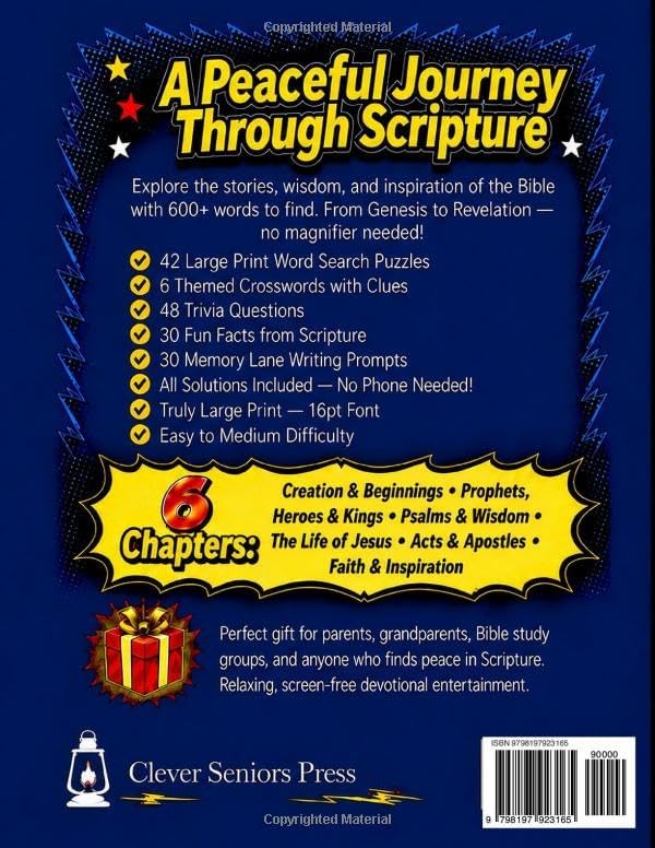 Bible Word Search Book Large Print for Adults & Seniors: 600+ Words to Find with Crosswords, Trivia, Fun Facts & Memory Lane Writing Prompts from Genesis to Revelation (Smart Seniors) by Clever Seniors Press