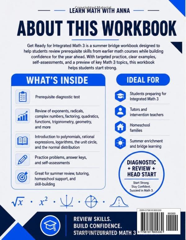 Get Ready for Integrated Math 3: A Summer Bridge Workbook: For Building Prerequisite Skills and Getting a Head Start (Get Ready for Math Class) by Learn Math with Anna