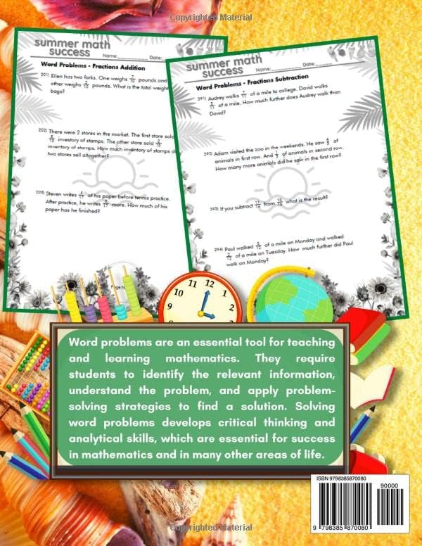 Summer Math Success: Math Word Problems Workbook Grades 3-4: Multiplication, Division, Fractions Addition and Subtractions Word Problems for Kids Ages 9-10 with Answers by All Seasons Math