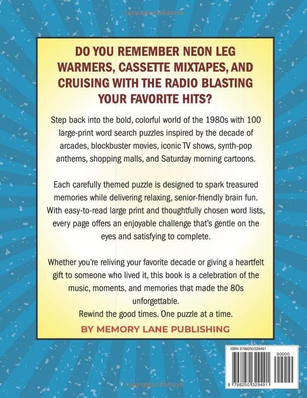 1980s Nostalgia Word Search For Seniors: Large Print Puzzle Book with 100 Themed 80s Word Searches Featuring Classic Music, TV Shows, Cars, Slang & ... Lane Nostalgia Word Search for Seniors) by Memory Lane Publishing
