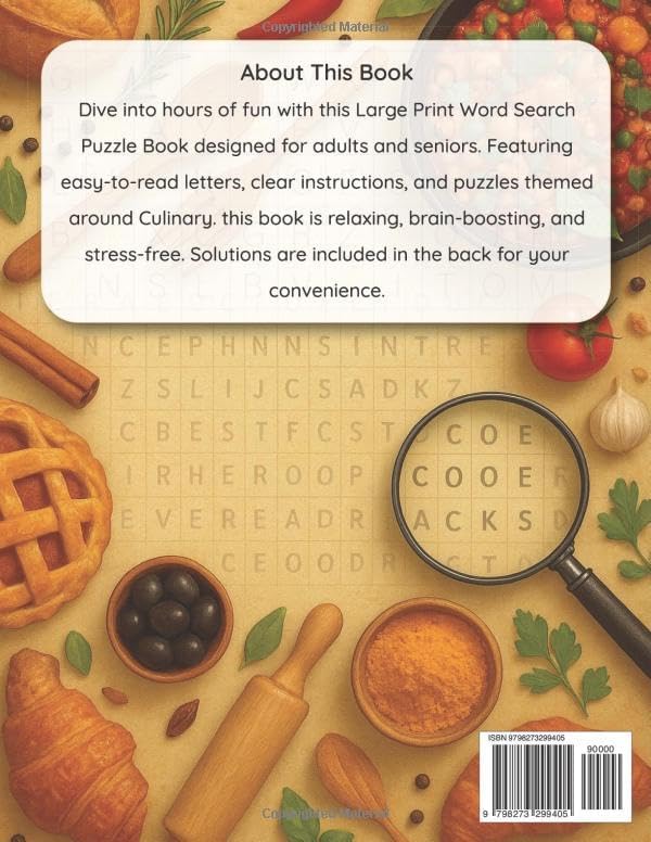Culinary World Word Search Puzzle Book Large Print for Adults and Seniors: 100 Fun Food & Cooking Puzzles Featuring Global Cuisine, Baking, and ... Puzzle Collection for Adults & Seniors) by Jasine Ben