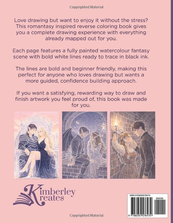 Romantasy Ink Tracing Reverse Coloring Book: A Monotone Tracing Experience for Fantasy Romance Lovers – A Thoughtful Gift for Mindfulness and Relaxation by Kimberley Kreates