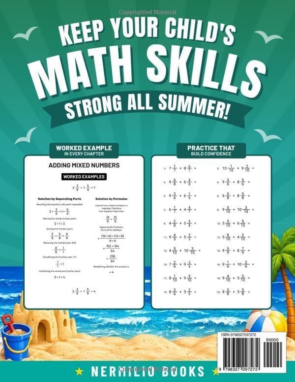 Summer Math Workbook 3-4 Grade: Addition, Subtraction, Multiplication, Long Division, Fractions, and Decimals Worksheets for a Joyful Transition from 3rd to 4th Grade (Nermilio Grade 4 Math Series) by Nermilio Books