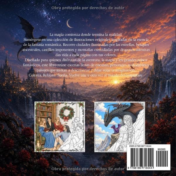 Romantasy: Libro de Colorear para Adultos: 40 Ilustraciones Mágicas de Dragones, Hadas y Reinos Encantados para Relajarte y Soñar (Spanish Edition) by Entre Dragones