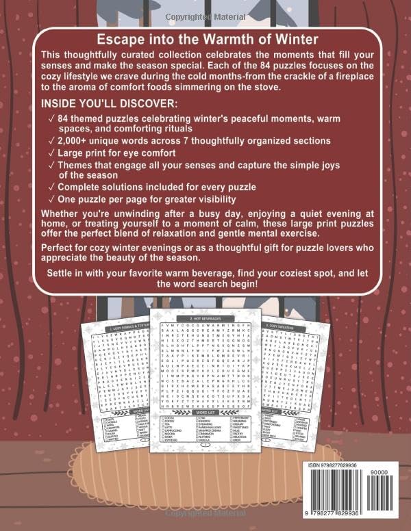 Cozy Moments Winter Word Search for Adults & Seniors: 2000+ Words, Large Print, 84 Relaxing Puzzles for Adults & Seniors, Cozy Themed Word Find Activity Book with Solutions by Mindful Learning Publisher