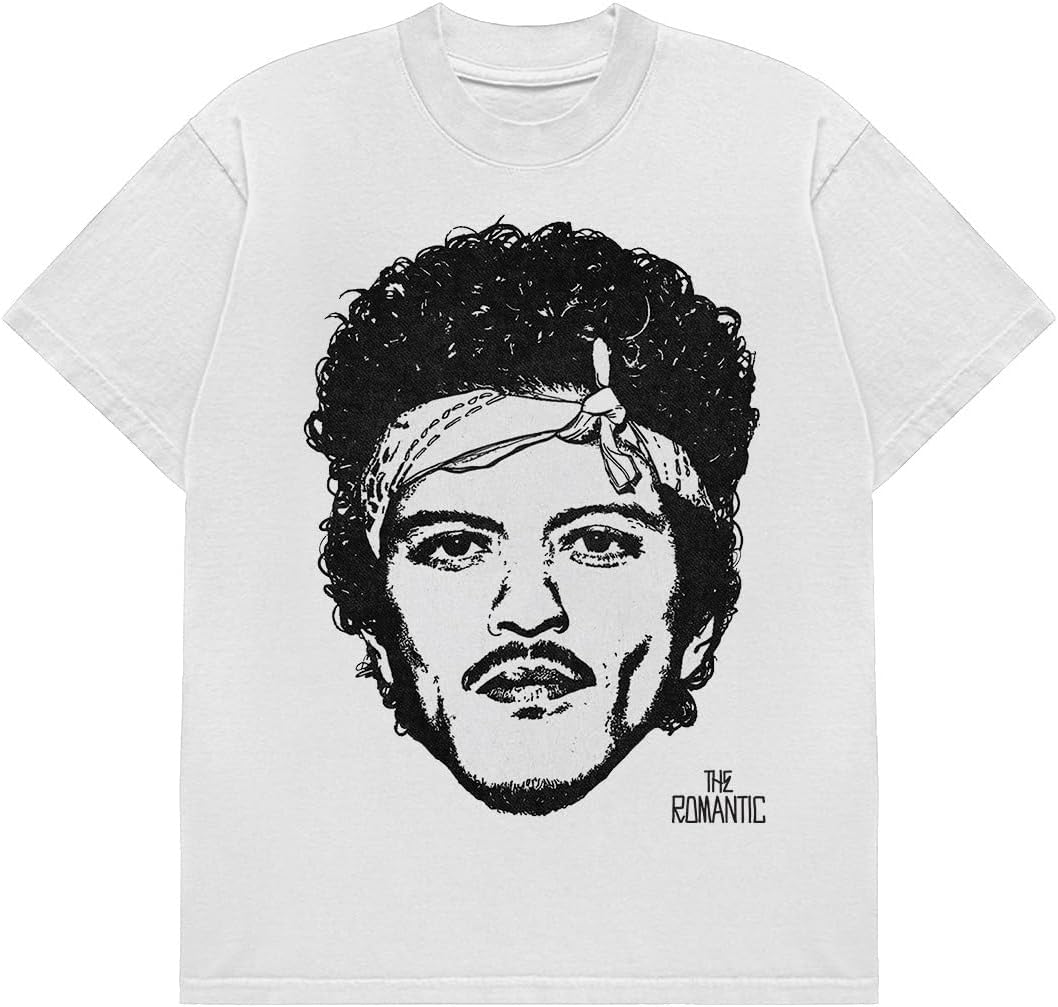Bruno Mars Unisex Adult Bruno Mars Official Merch the Romantic T-Shirt, White