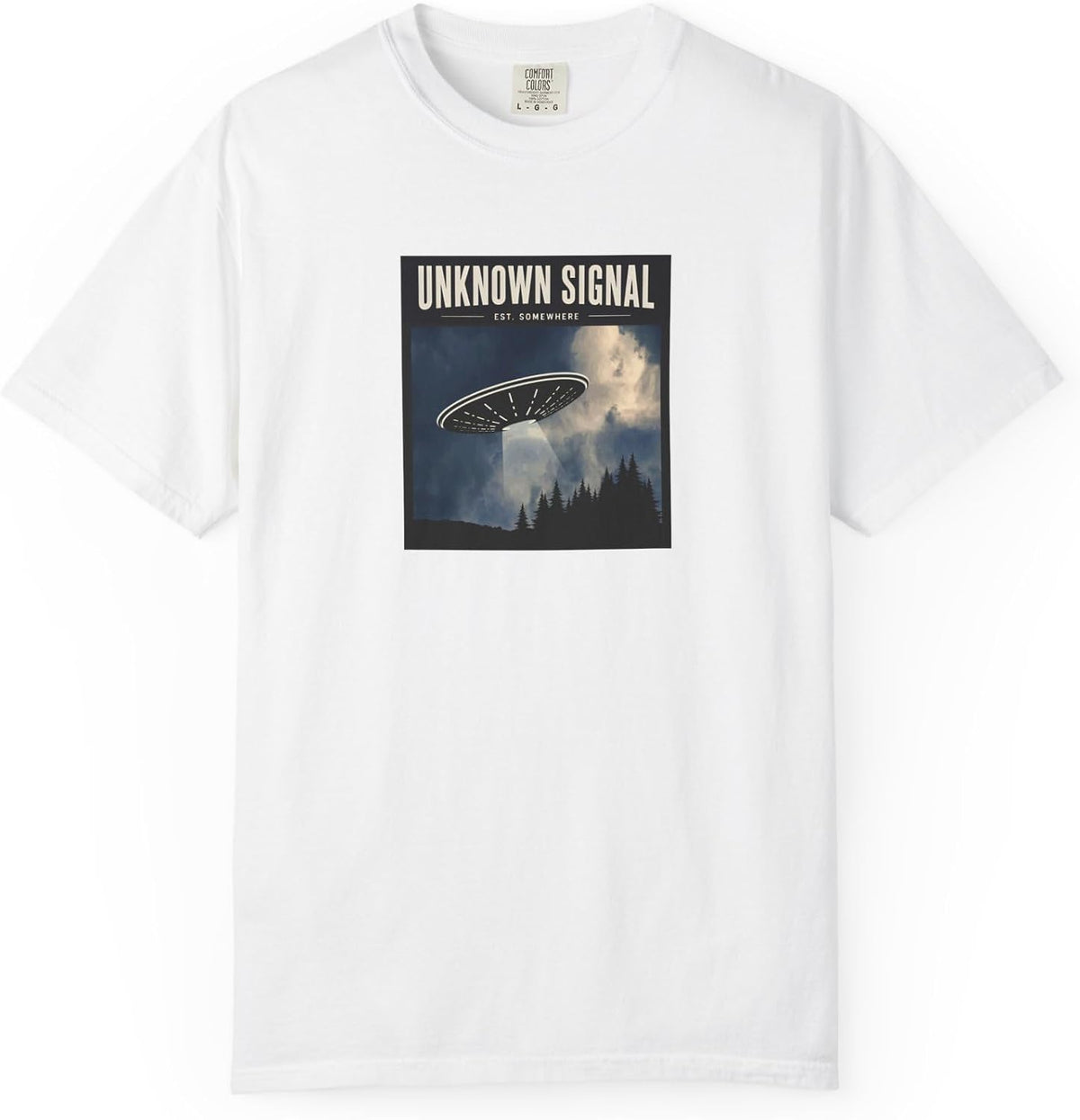 Unknown Signal UFO Graphic Tee - Alien Spaceship Forest Night