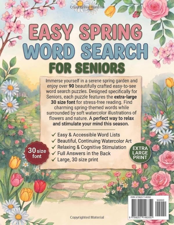 Easy Spring Word Search for Seniors: Jumbo extra large print Word find Puzzles, memory games and brain activities for elderly and adult, Relax and keep your mind active. by APEX MIND