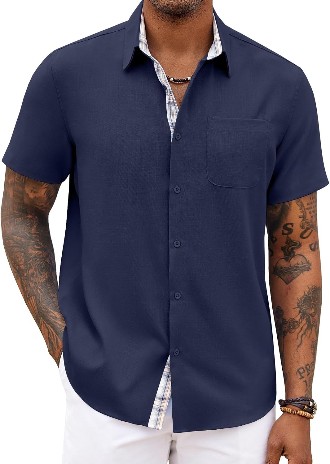 COOFANDY Men's Button Down Shirts Short Sleeve Casual Summer Beach Vacation Wedding Shirt with Pocket