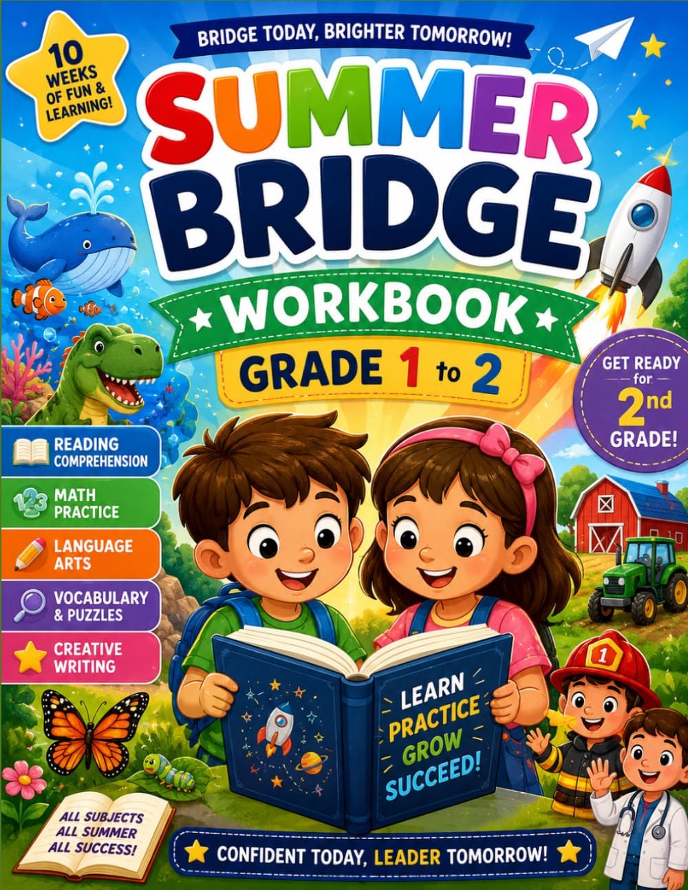 Summer Bridge Workbook Grade 1 to Grade 2: 10 Weeks of Fun Reading, Math, Language Arts, Vocabulary, Puzzles, and Creative Activities to Build ... Loss, and Prepare Kids for Second Grade by Dr Mulvaney Dolly