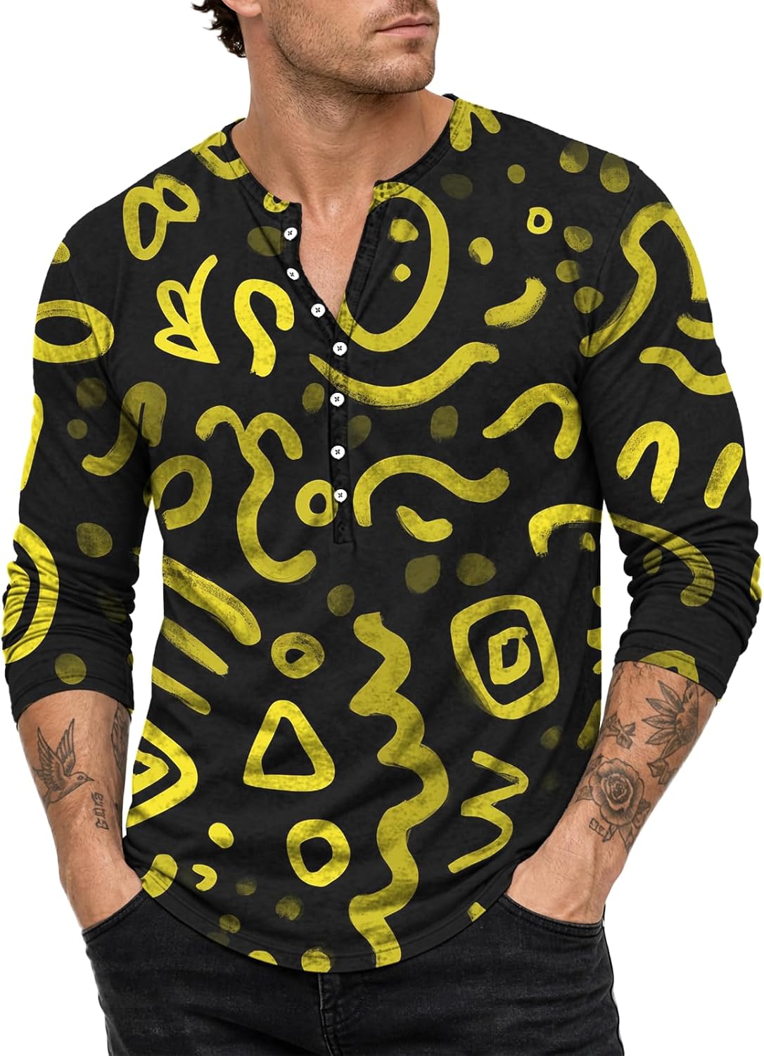 MARSVOVO Long Sleeve Henley Shirt for Men Everyday Casual Basic Button Tees