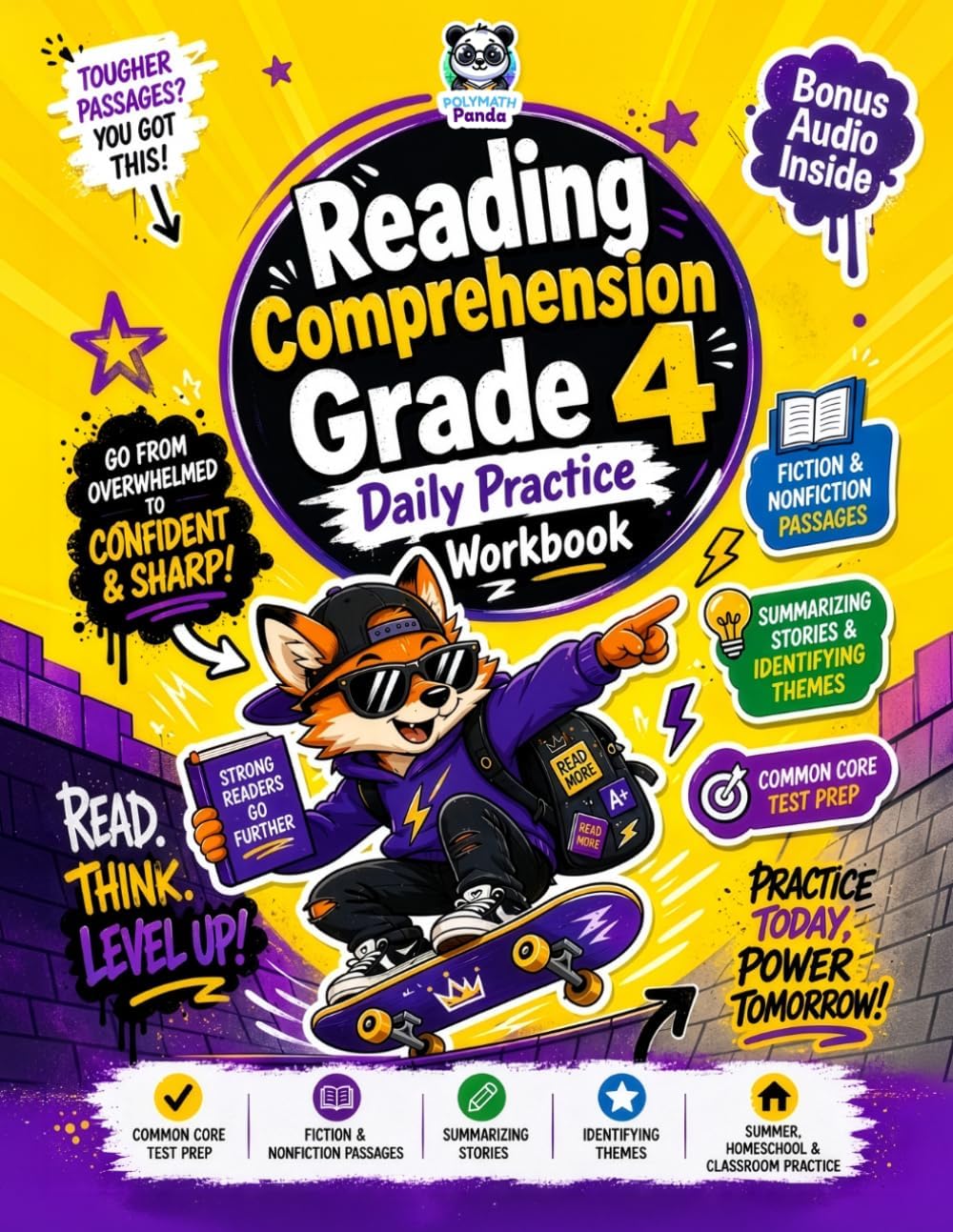 Reading Comprehension Grade 4 Daily Practice Workbook: Common Core 4th Grade Reader Test Prep Activity Resource | Nonfiction & Fiction Passages, ... Reading Comprehension Activity Workbooks) by Polymath Panda