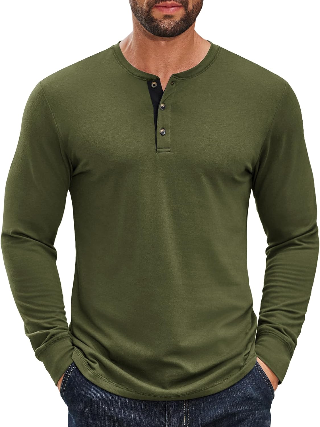 COOFANDY Men's Long Sleeve Henley Shirts Cotton T-Shirts Casual Pullover Shirt Soft Stretch Basic Tees Fall Tops