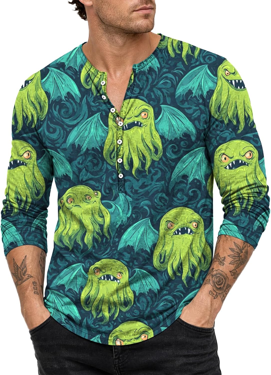 MARSVOVO Mens Long Sleeve Henley Tops Relaxed Casual Summer Button Shirts