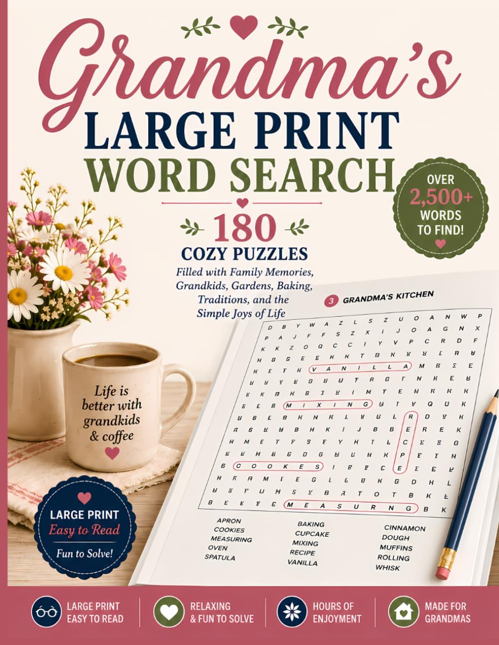 Large Print Grandma's Word Search Activity Book: Big Print Word Puzzles For Adults, Seniors, and Teens by Lane Archer