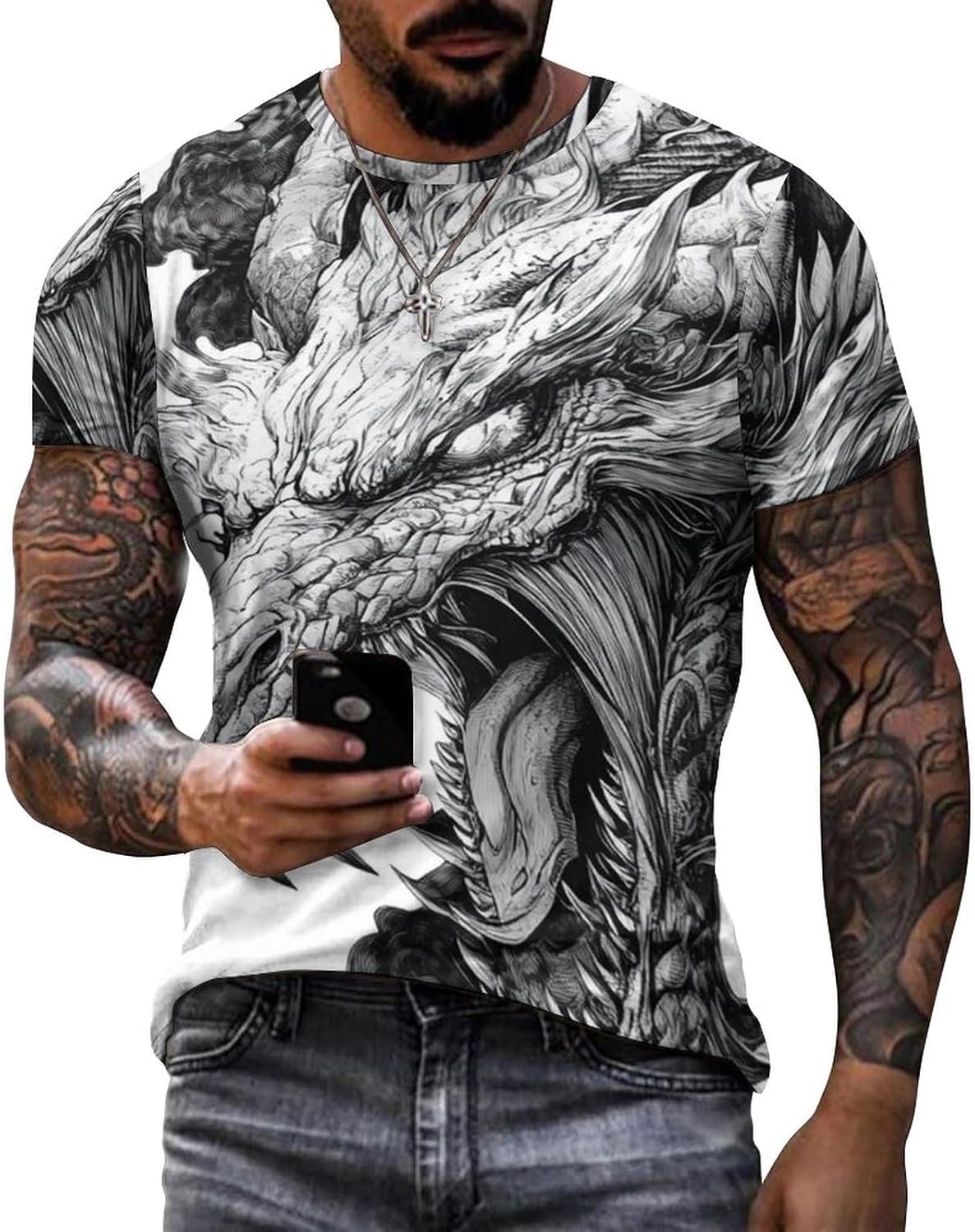 Dargon T Shirts for Men Animal Printed Summer Short Sleeve T-Shirt Crewneck Lightrweight Casual Art Cool Tee Tops