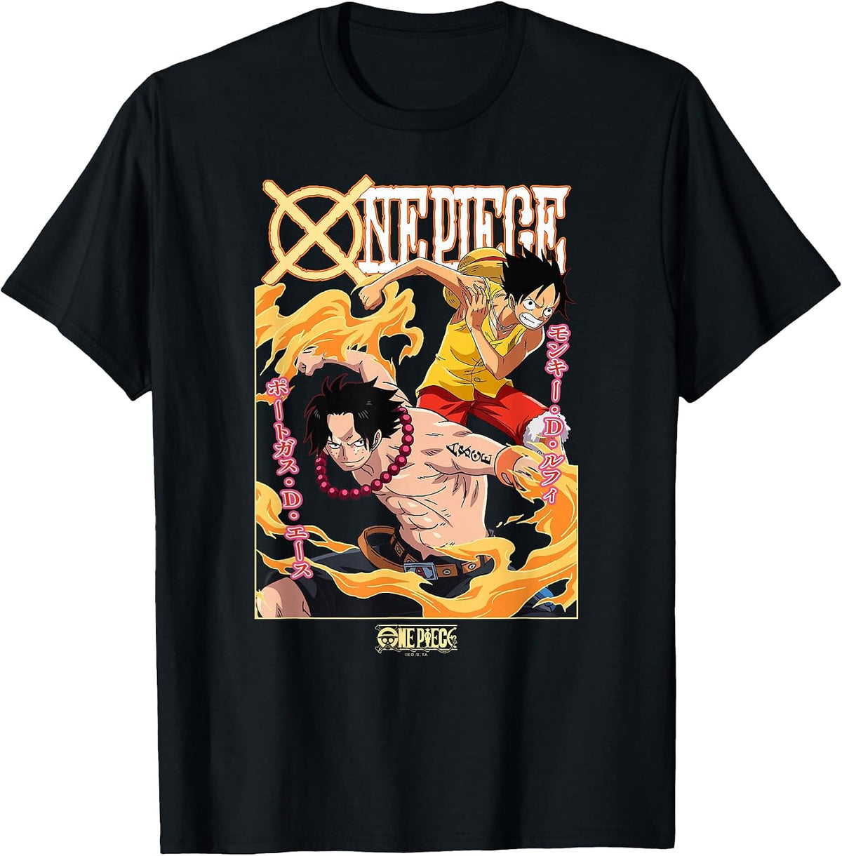 One Piece Anime Ace and Luffy Team Up Kanji T-Shirt