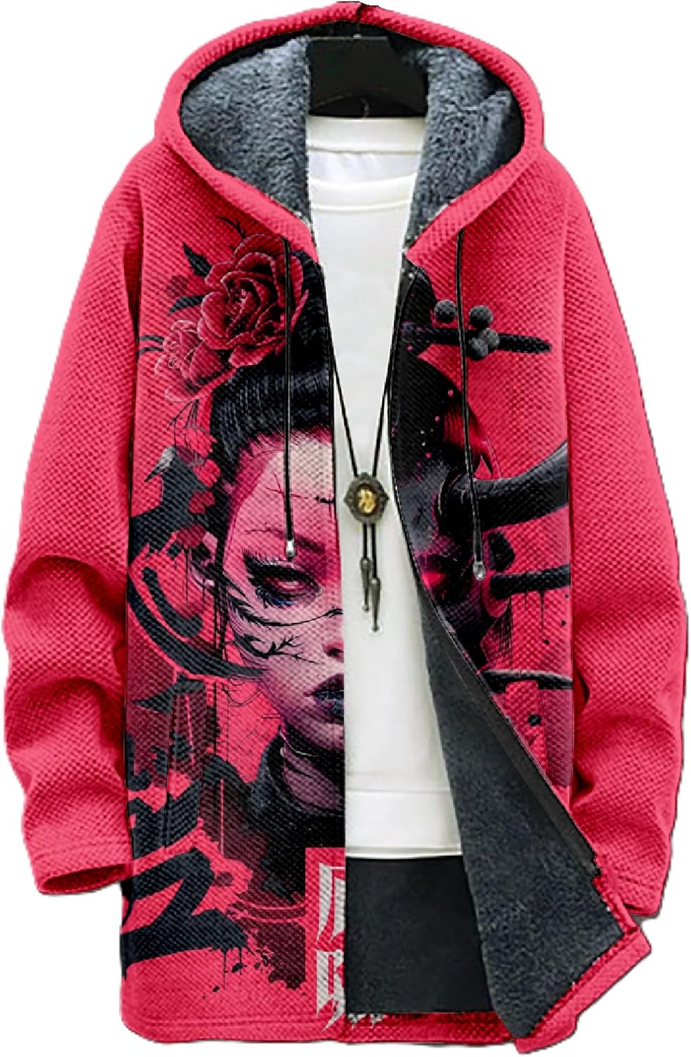 domirica Japanese Dragon Print Mens Zip Up Hoodie Y2K Fleece Big And Tall Full Zip Hooded Long Sleeve Novelty Sweatshirt